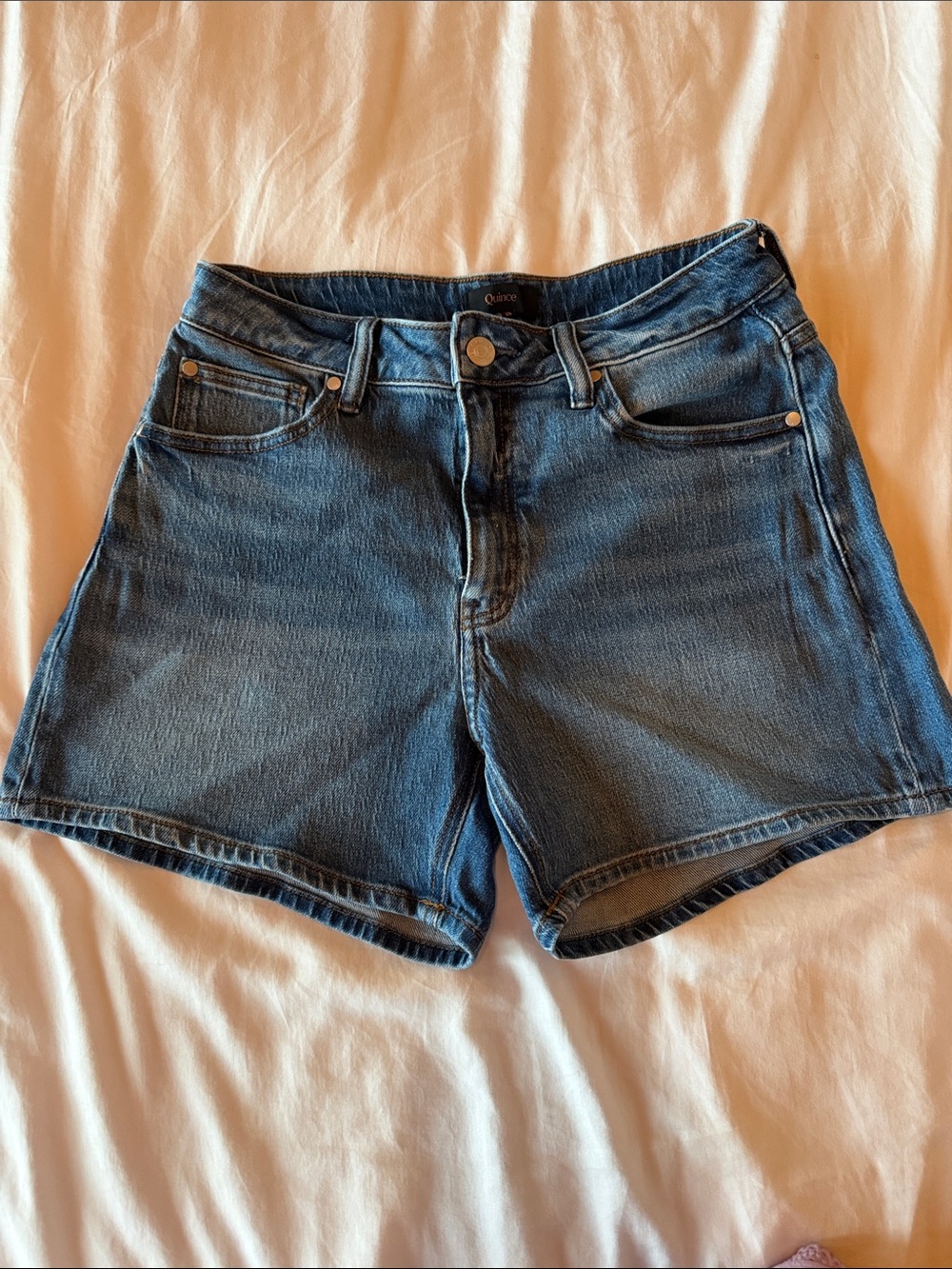 Quince Dark Blue High-Rise Denim Shorts